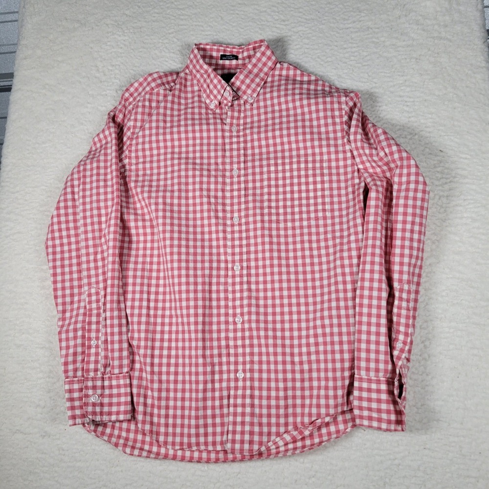 J.Crew Button Down Shirt Mens Medium Red/Pink Gingham Slim Untucked Flex Washed - Picture 1 of 14